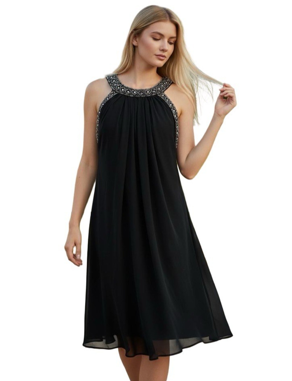 Dressbarn Collection Womens Beaded Chiffon Cocktail Party Evening Dress sz 16